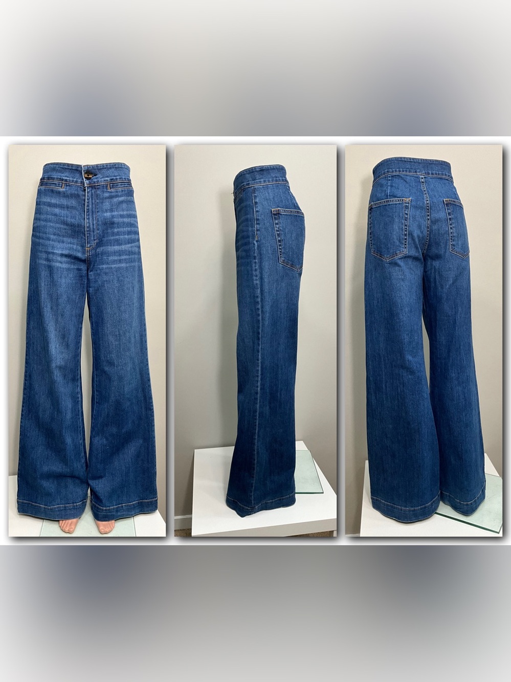 ASKK NY Brighton High-Rise Wide Leg Jeans Size 29 Dark Wash Trouser Denim